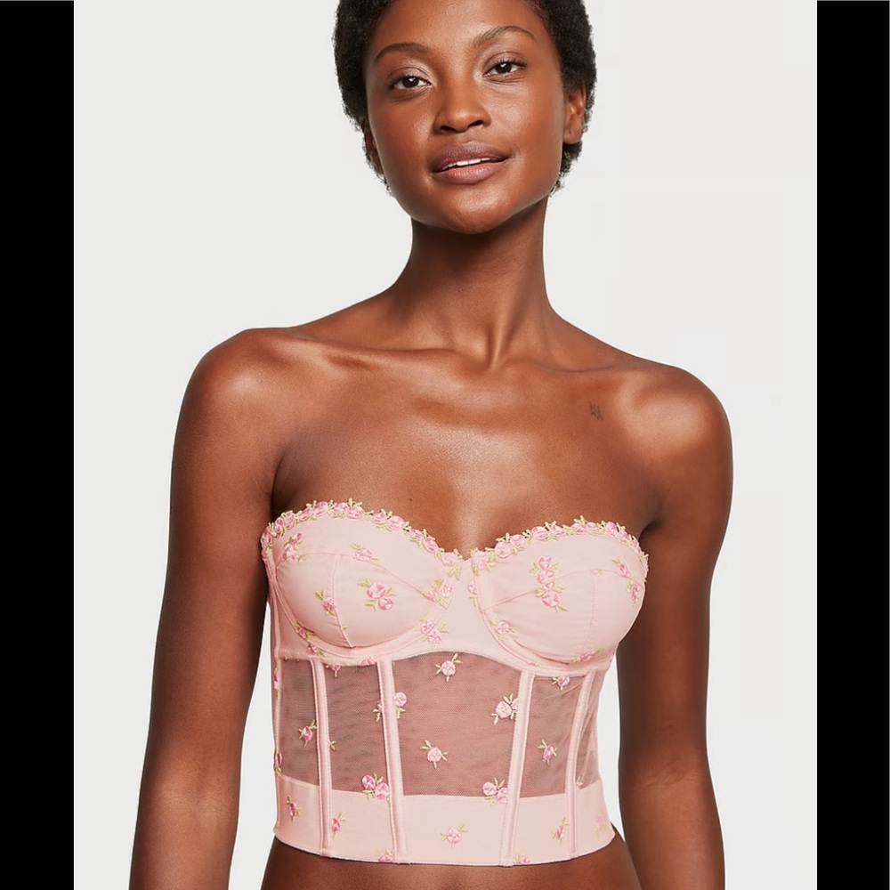 NWT Victoria’s Secret Rosebud Embroidery Unlined Strapless Corset Top